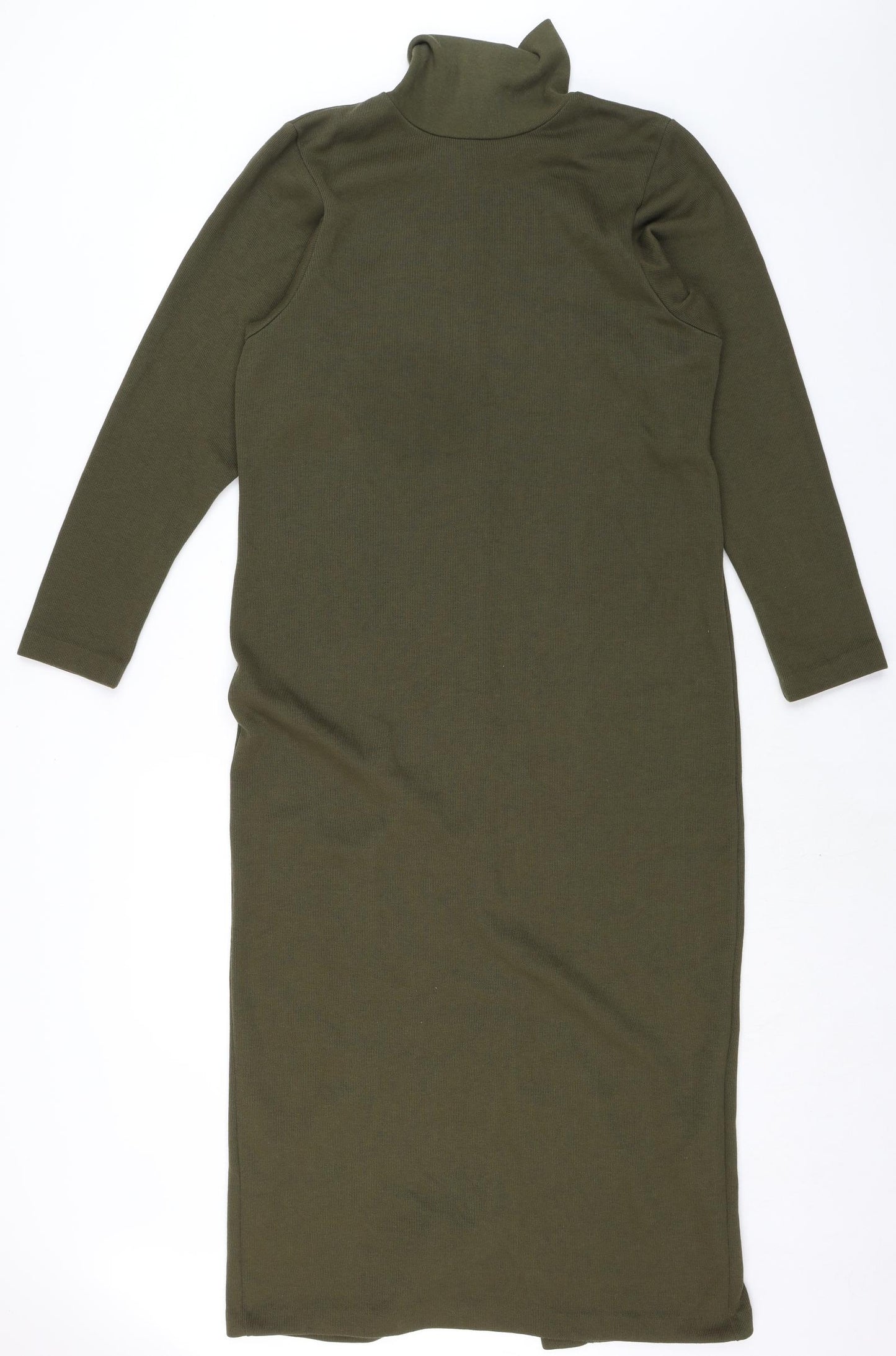 WEEKENDERS Womens Green Cotton Shirt Dress Size M Roll Neck Pullover - Ribbed