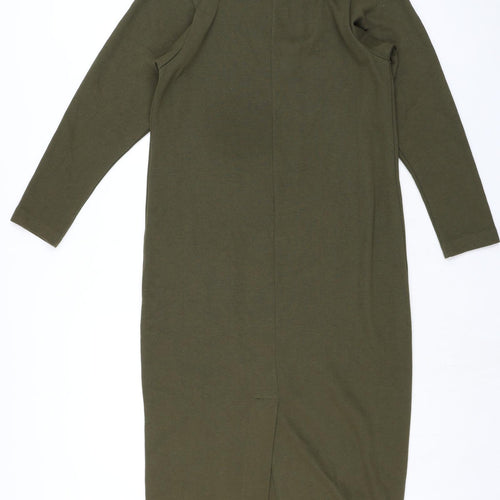 WEEKENDERS Womens Green Cotton Shirt Dress Size M Roll Neck Pullover - Ribbed