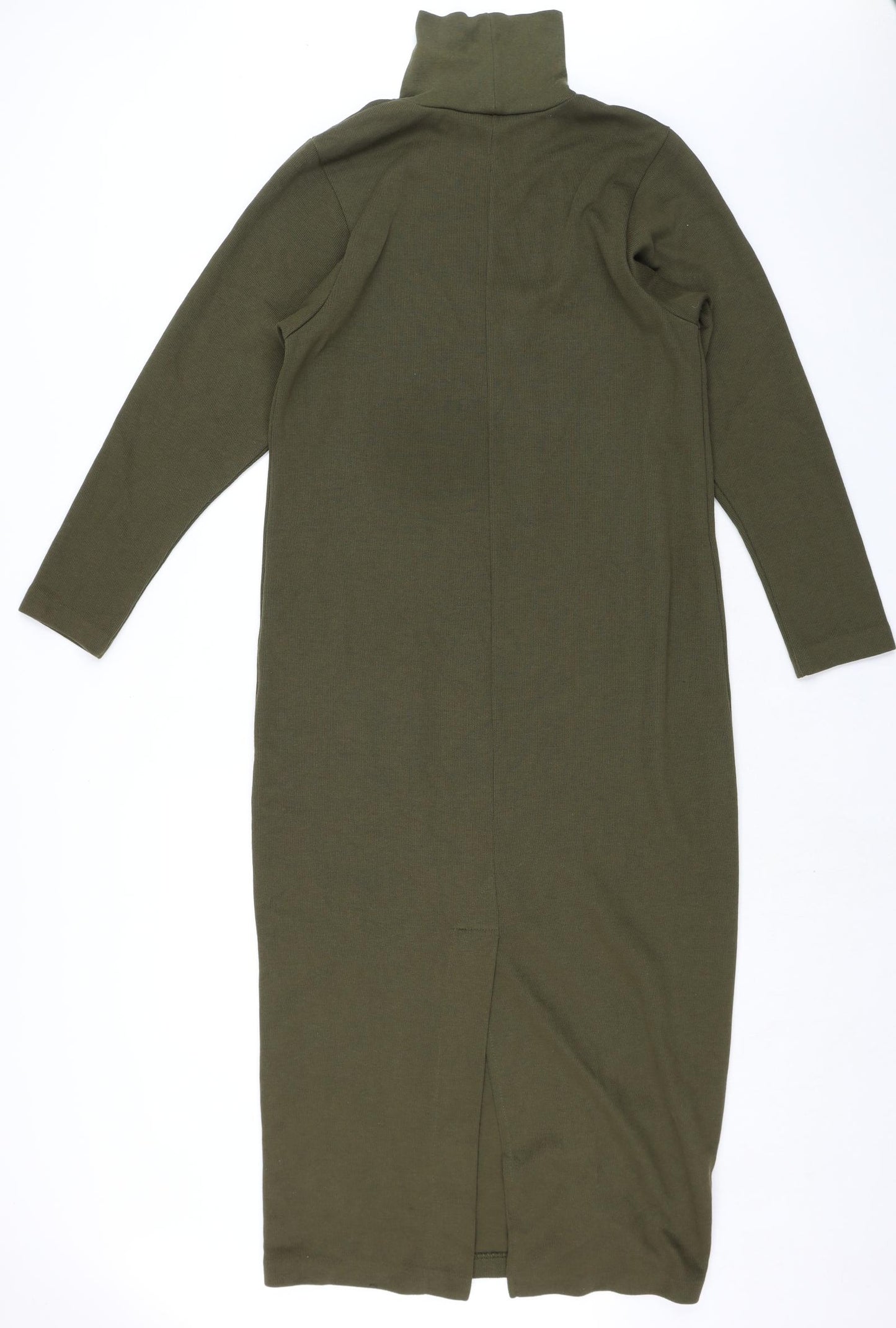 WEEKENDERS Womens Green Cotton Shirt Dress Size M Roll Neck Pullover - Ribbed