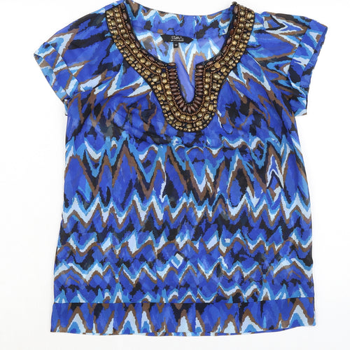 Debenhams Womens Blue Polyester Basic Blouse Size 10 Sweetheart - Shear