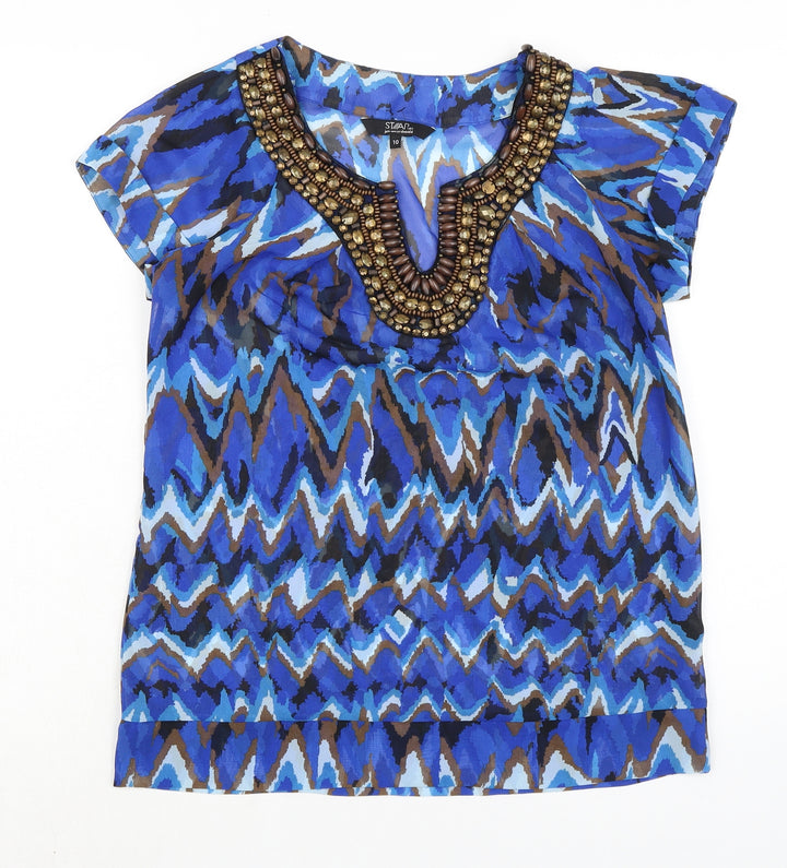 Debenhams Womens Blue Polyester Basic Blouse Size 10 Sweetheart - Shear