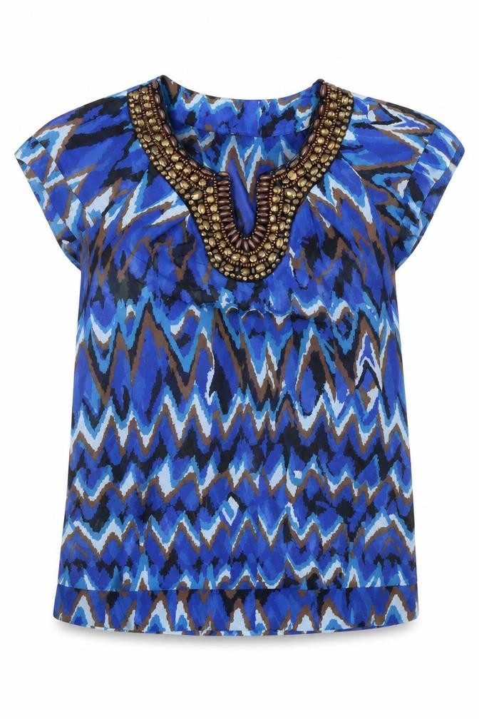 Front view of Debenhams women’s blue polyester basic blouse, size UK 10, sweetheart - shear