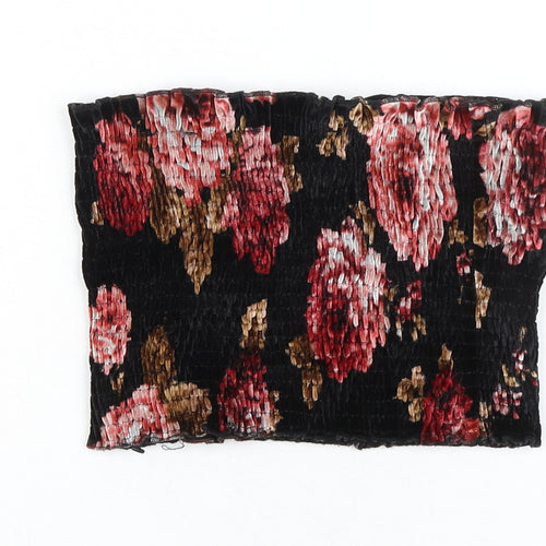 New Look Womens Black Floral Polyester Cropped Blouse Size 8 Off the Shoulder - Smocked
