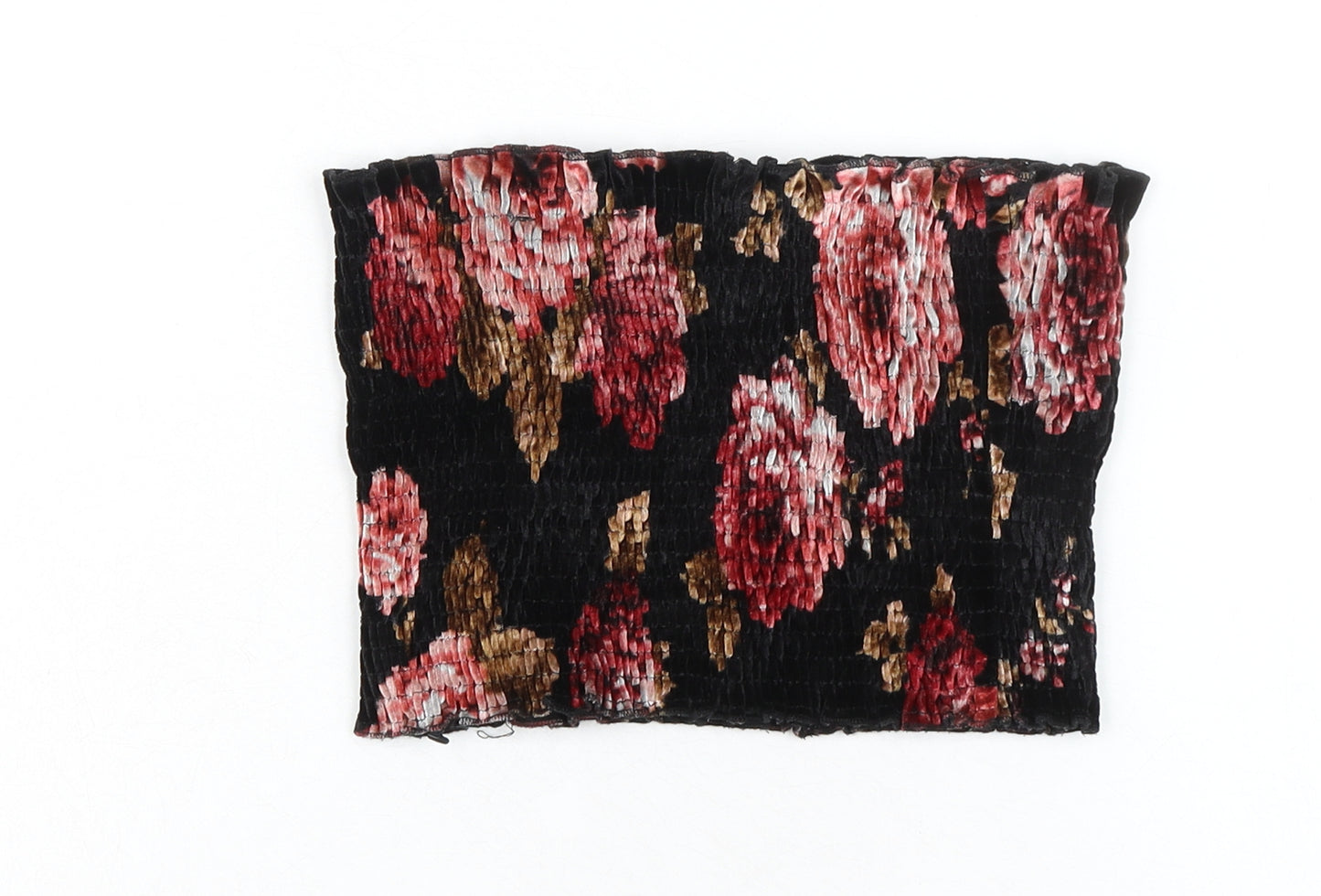 New Look Womens Black Floral Polyester Cropped Blouse Size 8 Off the Shoulder - Smocked