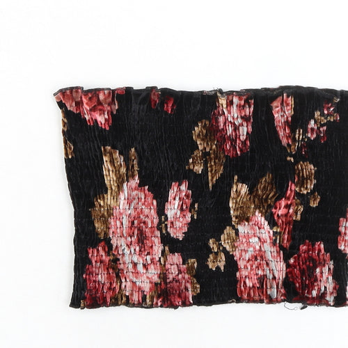 New Look Womens Black Floral Polyester Cropped Blouse Size 8 Off the Shoulder - Smocked