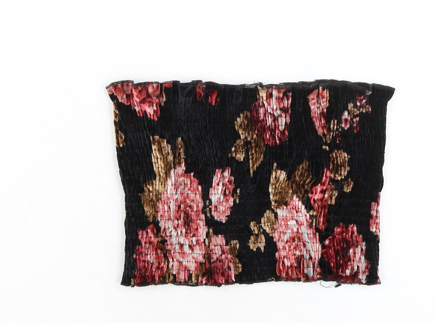 New Look Womens Black Floral Polyester Cropped Blouse Size 8 Off the Shoulder - Smocked