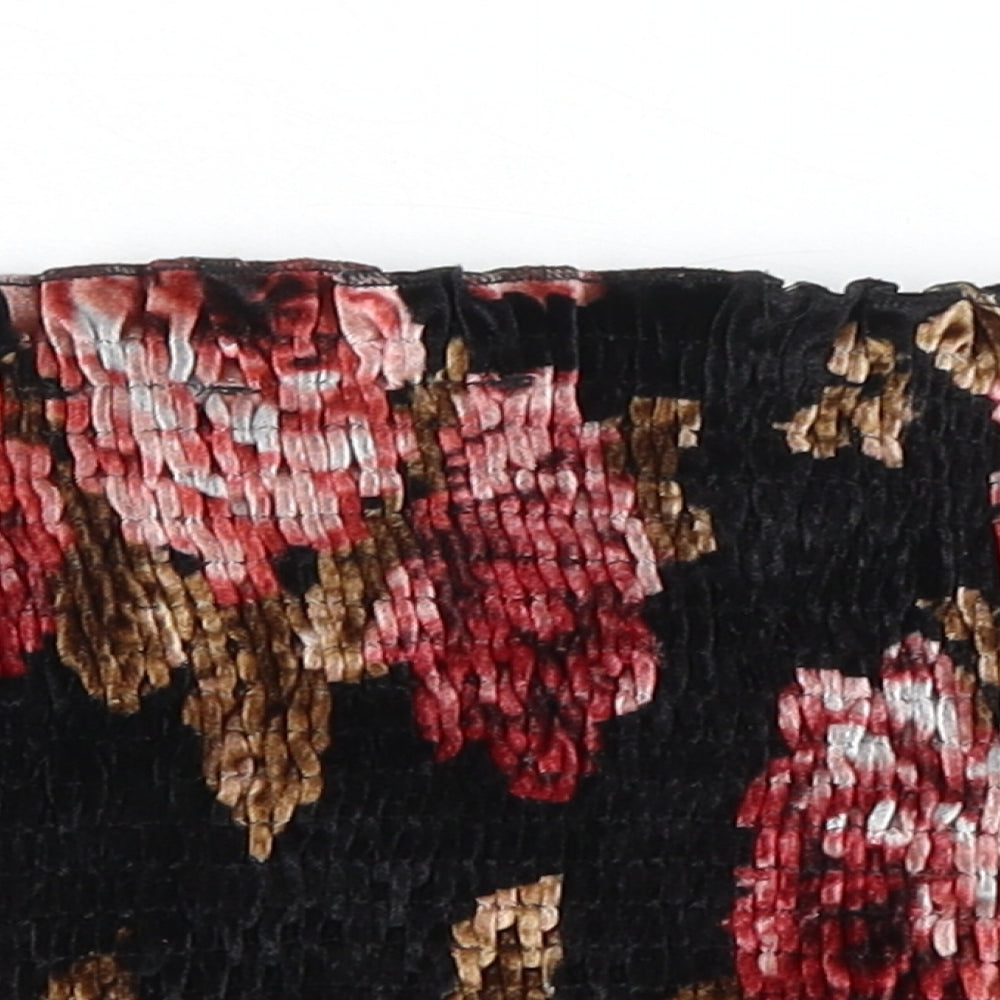 New Look Womens Black Floral Polyester Cropped Blouse Size 8 Off the Shoulder - Smocked