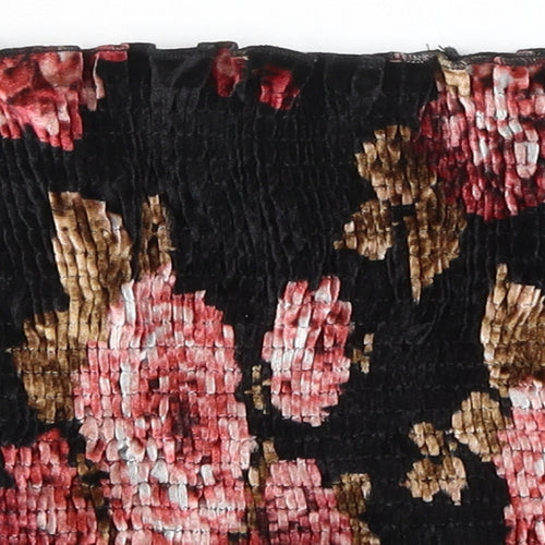 New Look Womens Black Floral Polyester Cropped Blouse Size 8 Off the Shoulder - Smocked