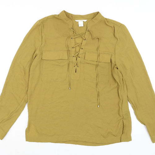 H&M Womens Green Polyester Basic Blouse Size 10 Mock Neck