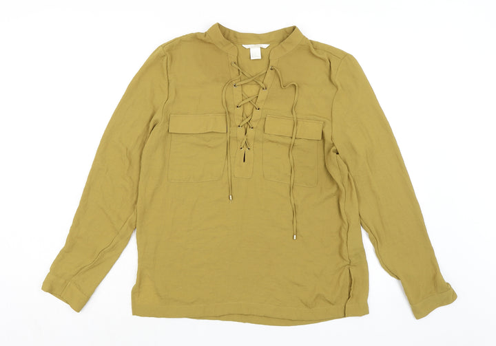 H&M Womens Green Polyester Basic Blouse Size 10 Mock Neck
