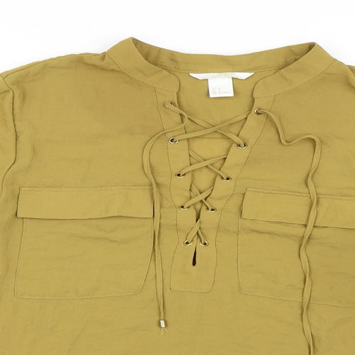 H&M Womens Green Polyester Basic Blouse Size 10 Mock Neck