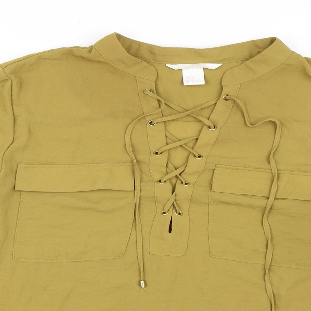 H&M Womens Green Polyester Basic Blouse Size 10 Mock Neck