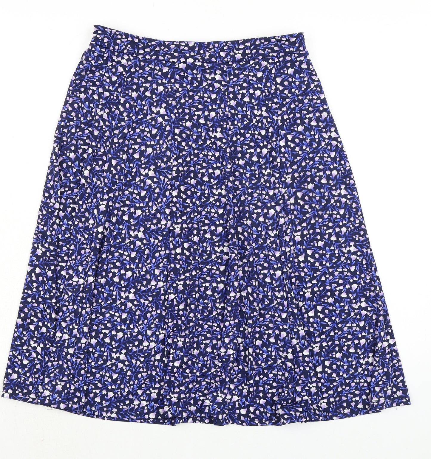 Bonmarché Womens Blue Floral Polyester A-Line Skirt Size 10 - Elasticated Waist