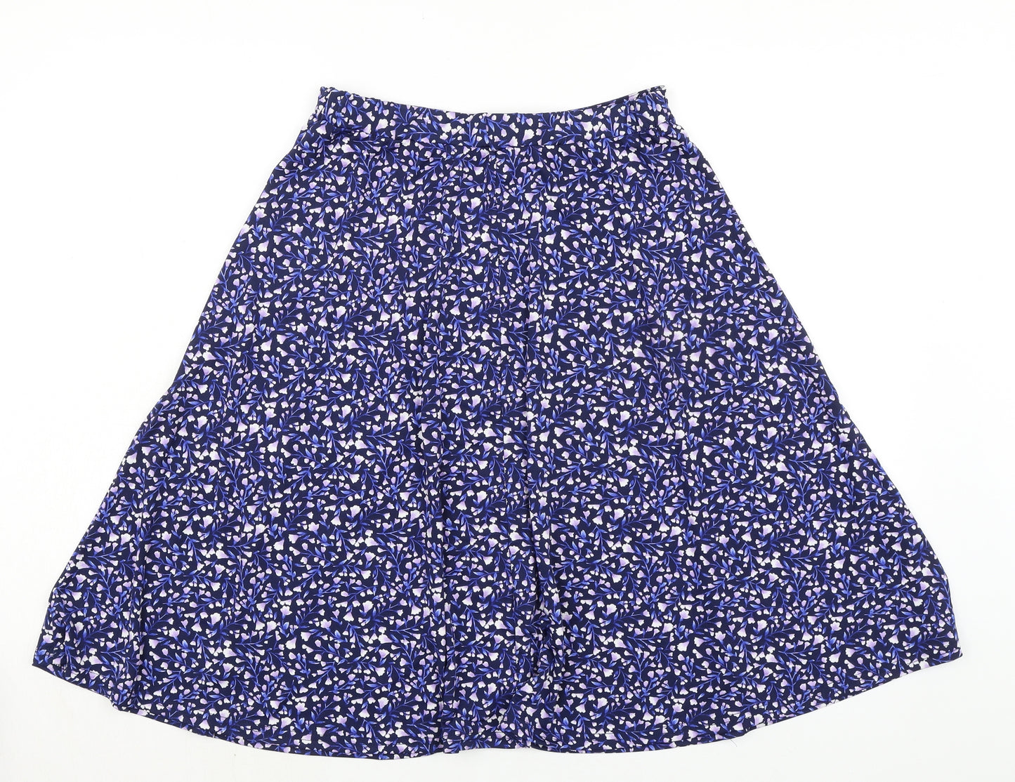 Bonmarché Womens Blue Floral Polyester A-Line Skirt Size 10 - Elasticated Waist