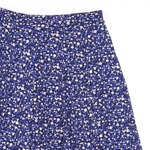Bonmarché Womens Blue Floral Polyester A-Line Skirt Size 10 - Elasticated Waist