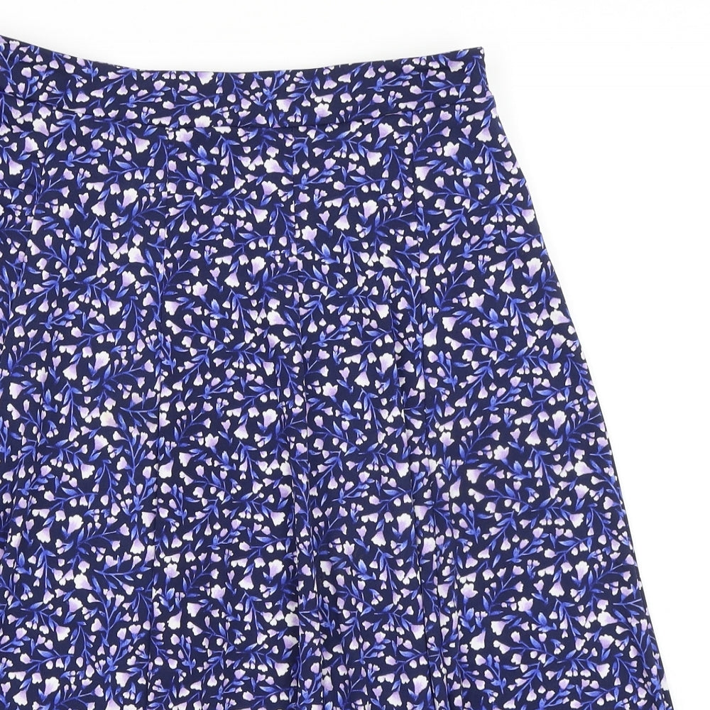 Bonmarché Womens Blue Floral Polyester A-Line Skirt Size 10 - Elasticated Waist