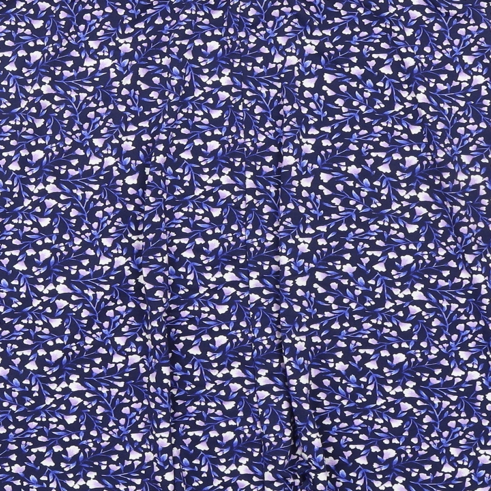 Bonmarché Womens Blue Floral Polyester A-Line Skirt Size 10 - Elasticated Waist