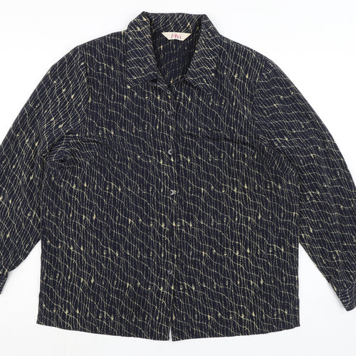 ELVI Womens Blue Polyester Basic Blouse Size 16 Collared - Shoulder Pads
