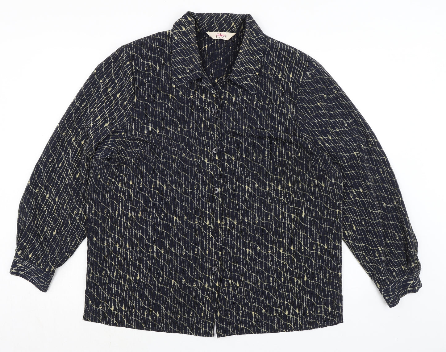 ELVI Womens Blue Polyester Basic Blouse Size 16 Collared - Shoulder Pads