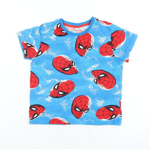 Marvel Boys Blue 100% Cotton Basic T-Shirt Size 8 Years Crew Neck Pullover - Spiderman