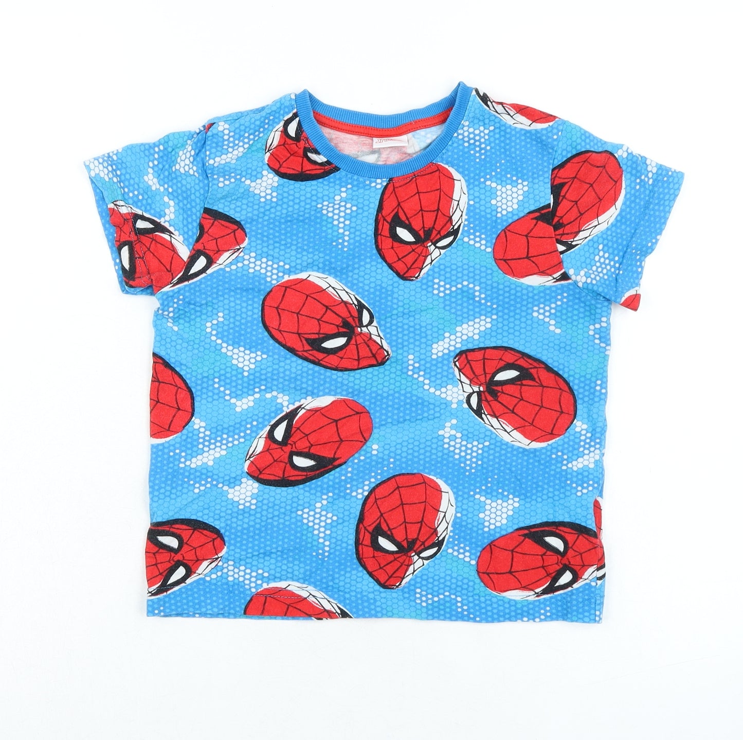 Marvel Boys Blue 100% Cotton Basic T-Shirt Size 8 Years Crew Neck Pullover - Spiderman