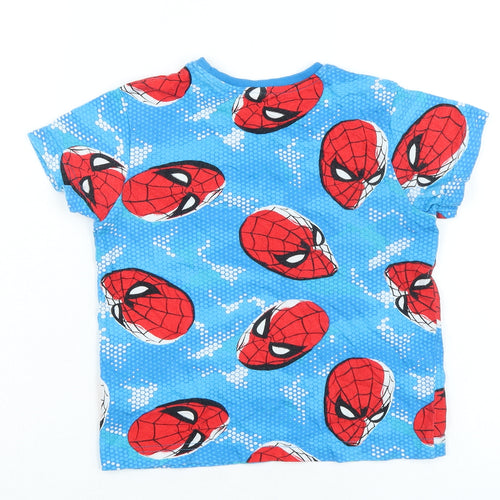 Marvel Boys Blue 100% Cotton Basic T-Shirt Size 8 Years Crew Neck Pullover - Spiderman