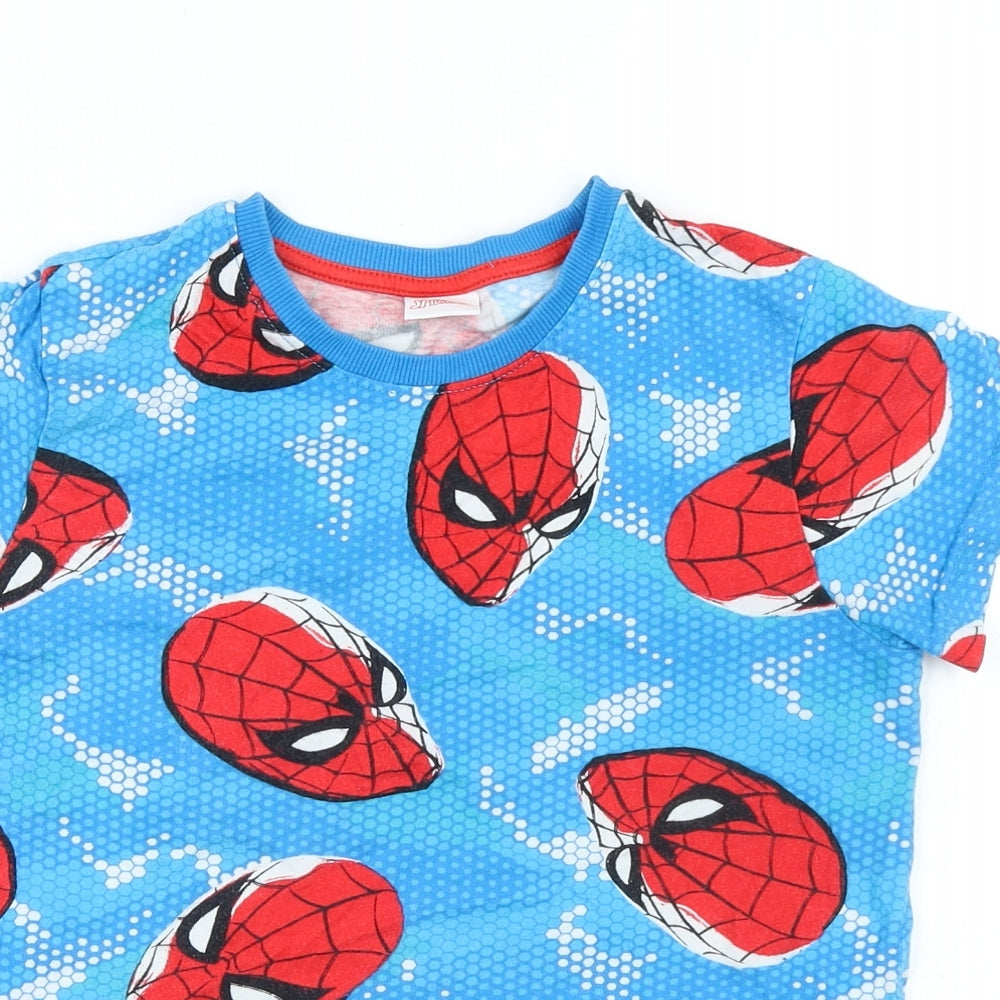 Marvel Boys Blue 100% Cotton Basic T-Shirt Size 8 Years Crew Neck Pullover - Spiderman