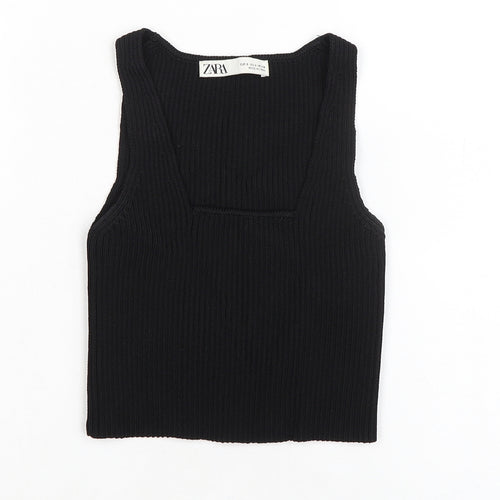Zara Womens Black Viscose Basic Tank Size S Square Neck - Ribbed