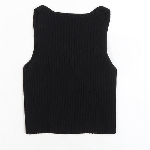 Zara Womens Black Viscose Basic Tank Size S Square Neck - Ribbed