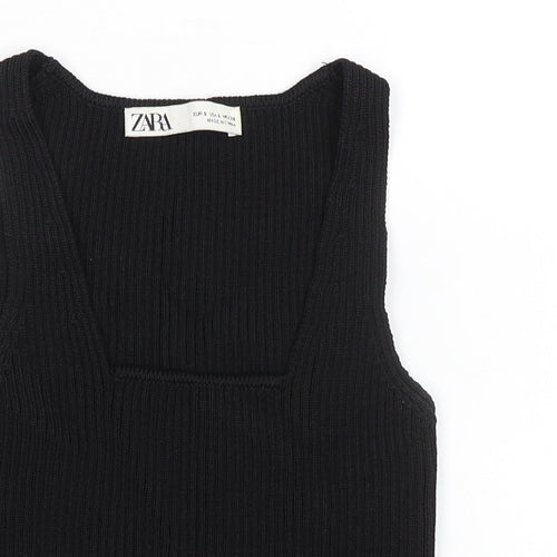 Zara Womens Black Viscose Basic Tank Size S Square Neck - Ribbed