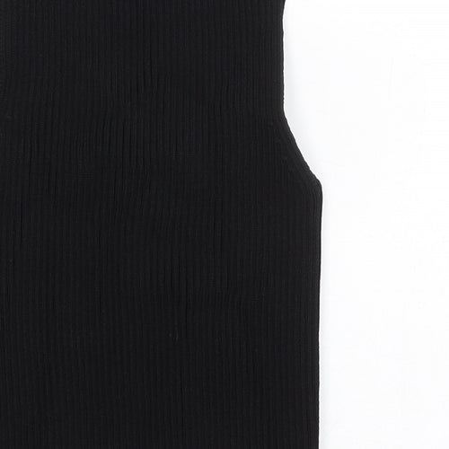 Zara Womens Black Viscose Basic Tank Size S Square Neck - Ribbed