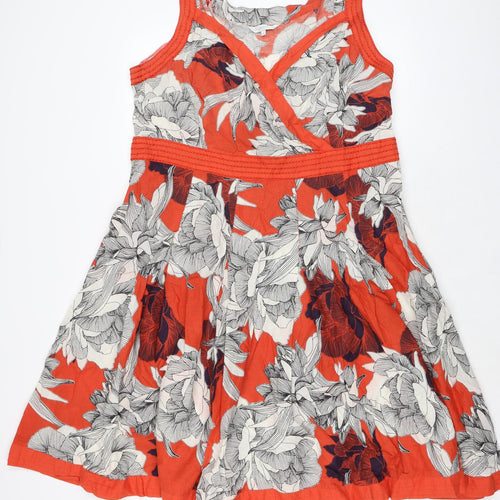 RJR.John Rocha Womens Orange Floral 100% Cotton A-Line Size 22 Sweetheart Zip