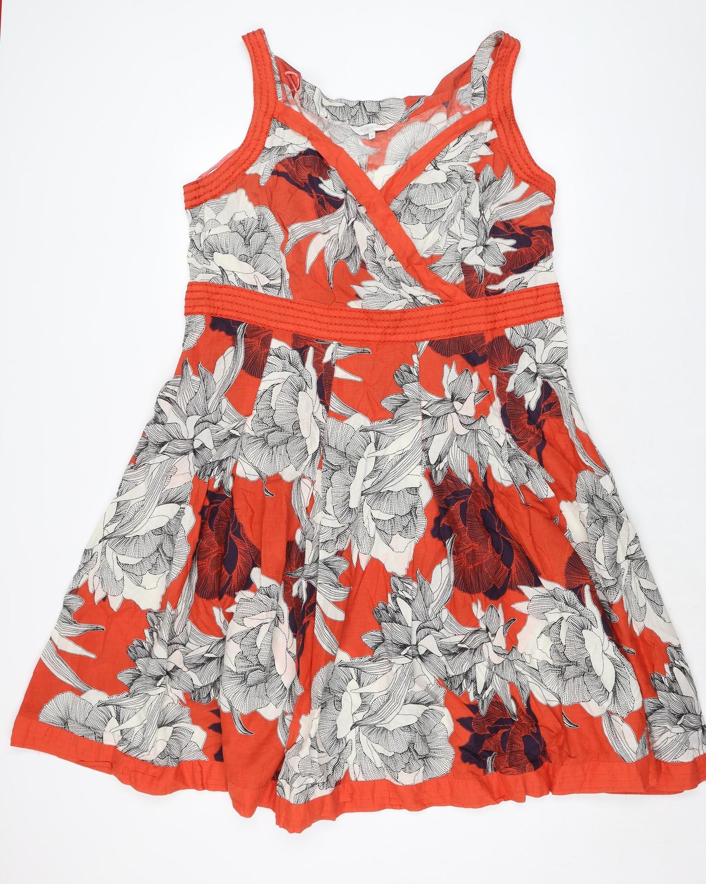 RJR.John Rocha Womens Orange Floral 100% Cotton A-Line Size 22 Sweetheart Zip