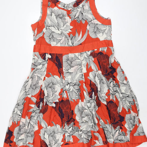 RJR.John Rocha Womens Orange Floral 100% Cotton A-Line Size 22 Sweetheart Zip