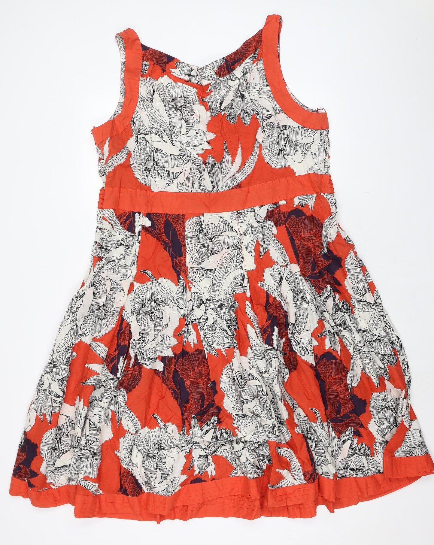 RJR.John Rocha Womens Orange Floral 100% Cotton A-Line Size 22 Sweetheart Zip