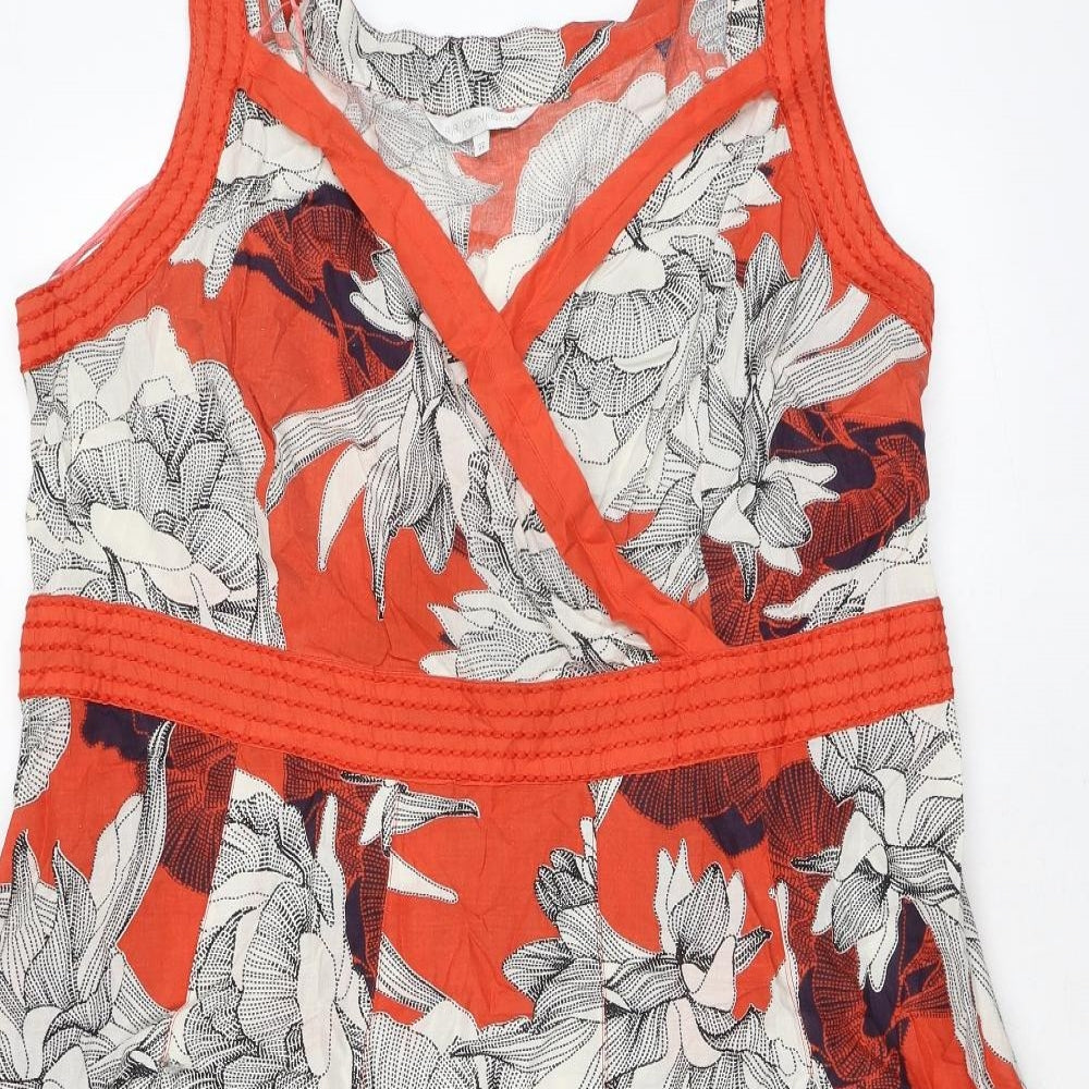 RJR.John Rocha Womens Orange Floral 100% Cotton A-Line Size 22 Sweetheart Zip
