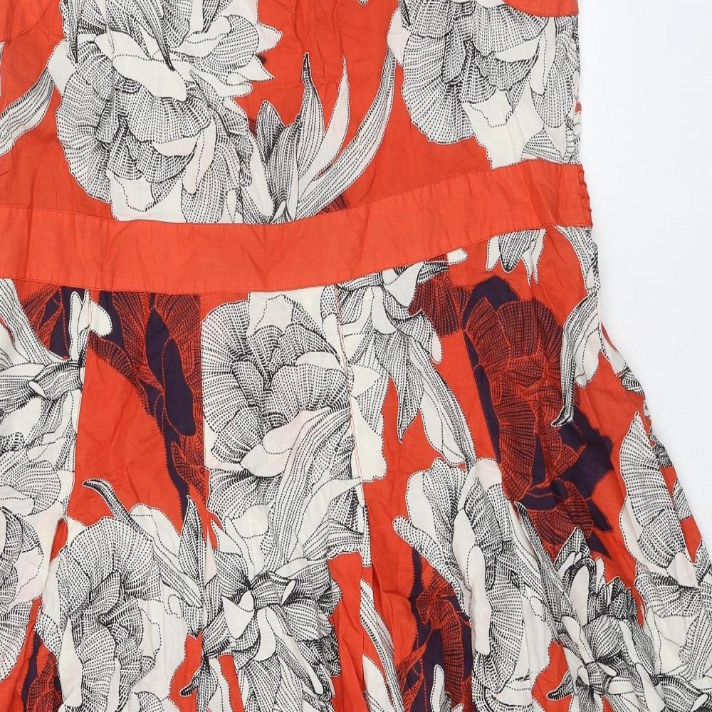 RJR.John Rocha Womens Orange Floral 100% Cotton A-Line Size 22 Sweetheart Zip