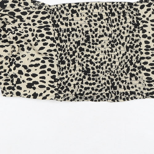New Look Womens Beige Animal Print Polyester Cropped Blouse Size 10 Square Neck - Smocked