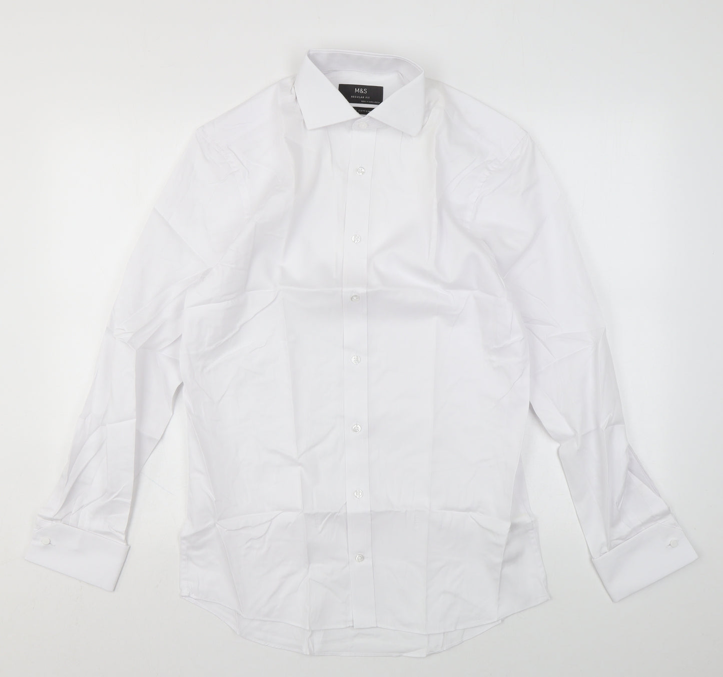 Marks and Spencer Mens White Cotton Dress Shirt Size 14.5 Collared Button