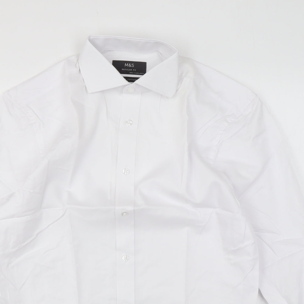 Marks and Spencer Mens White Cotton Dress Shirt Size 14.5 Collared Button