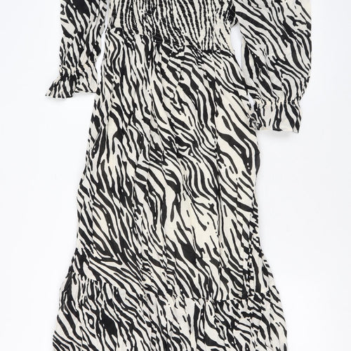 Marks and Spencer Womens Black Animal Print Cotton Maxi Size 10 Square Neck Pullover - Zebra Print