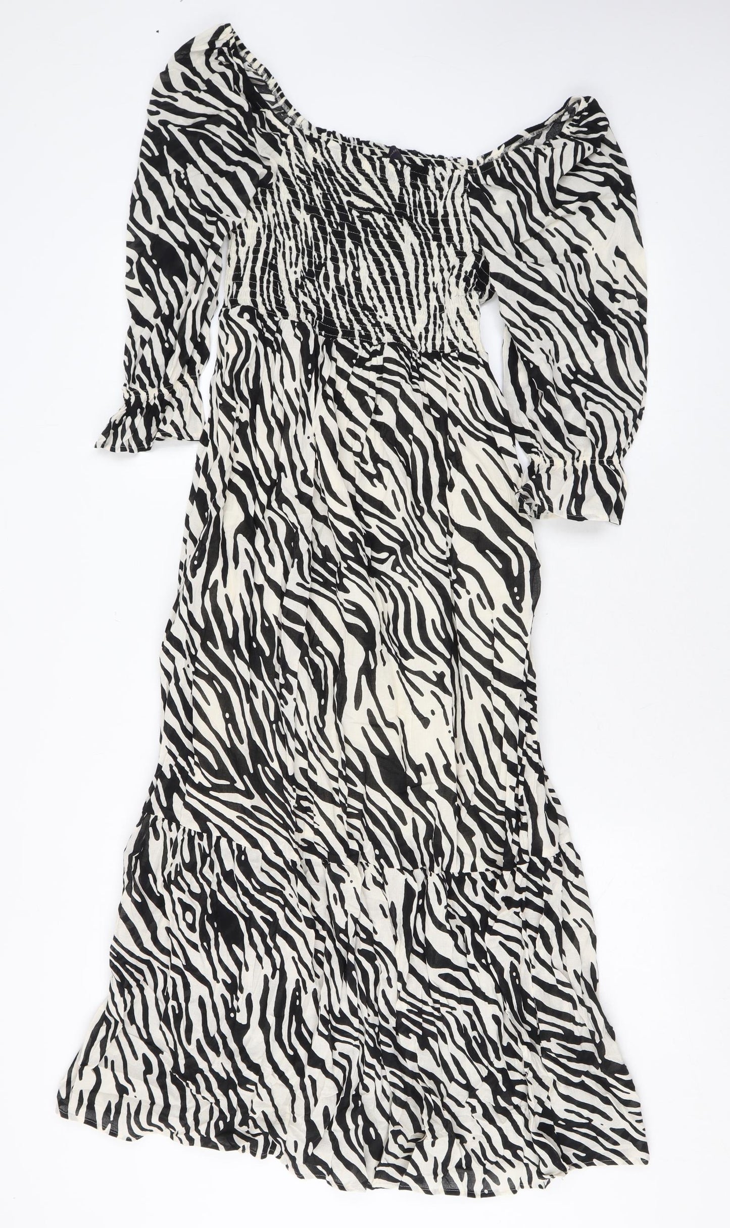 Marks and Spencer Womens Black Animal Print Cotton Maxi Size 10 Square Neck Pullover - Zebra Print