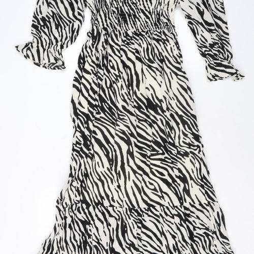 Marks and Spencer Womens Black Animal Print Cotton Maxi Size 10 Square Neck Pullover - Zebra Print