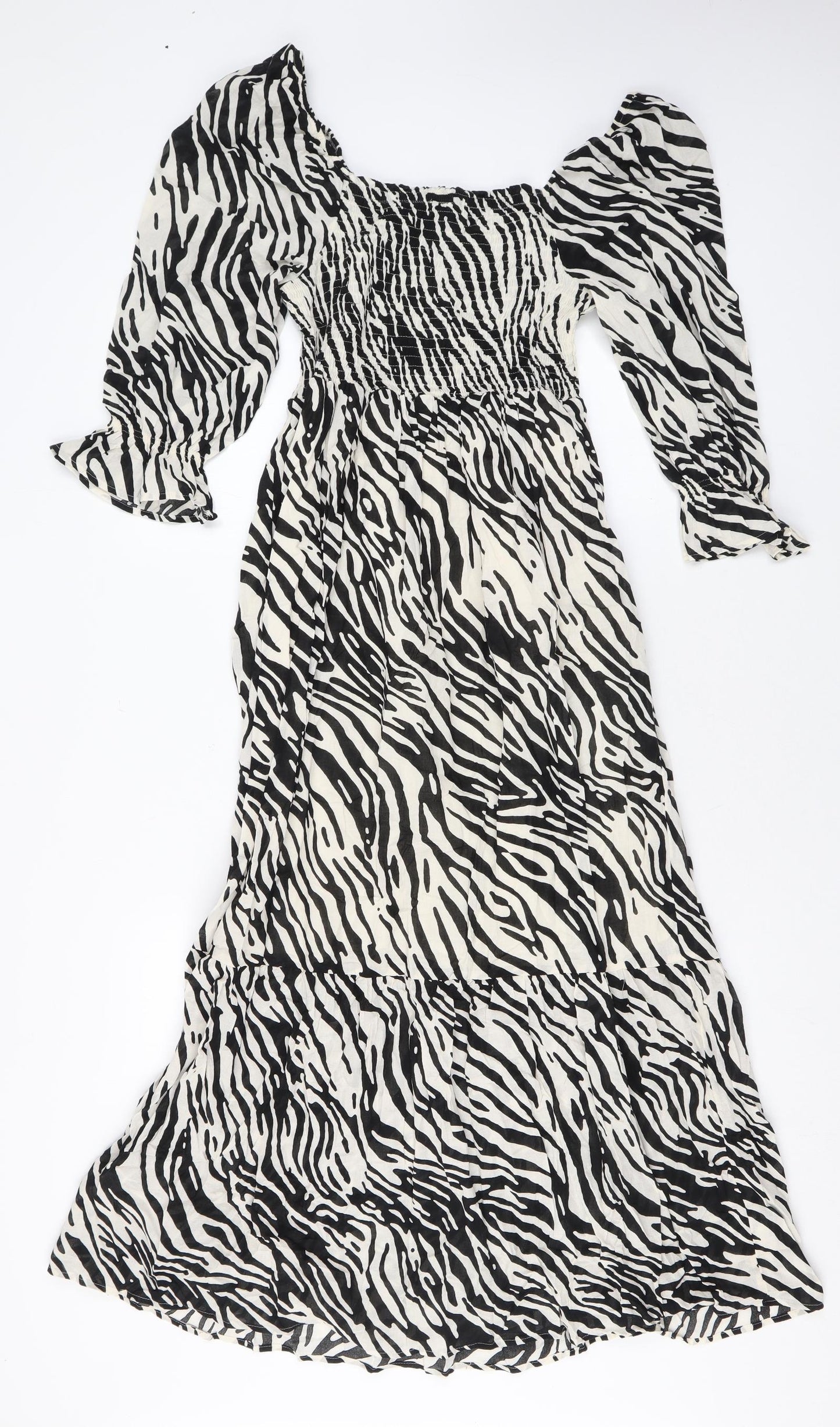 Marks and Spencer Womens Black Animal Print Cotton Maxi Size 10 Square Neck Pullover - Zebra Print
