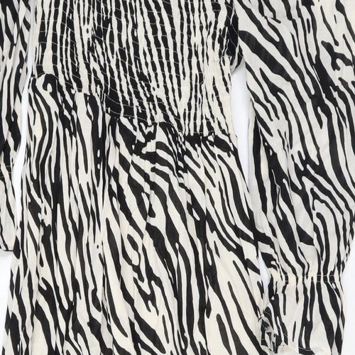 Marks and Spencer Womens Black Animal Print Cotton Maxi Size 10 Square Neck Pullover - Zebra Print