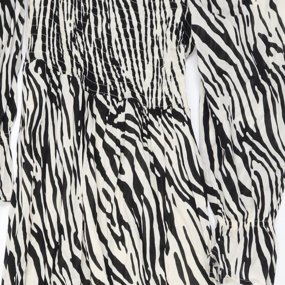 Marks and Spencer Womens Black Animal Print Cotton Maxi Size 10 Square Neck Pullover - Zebra Print