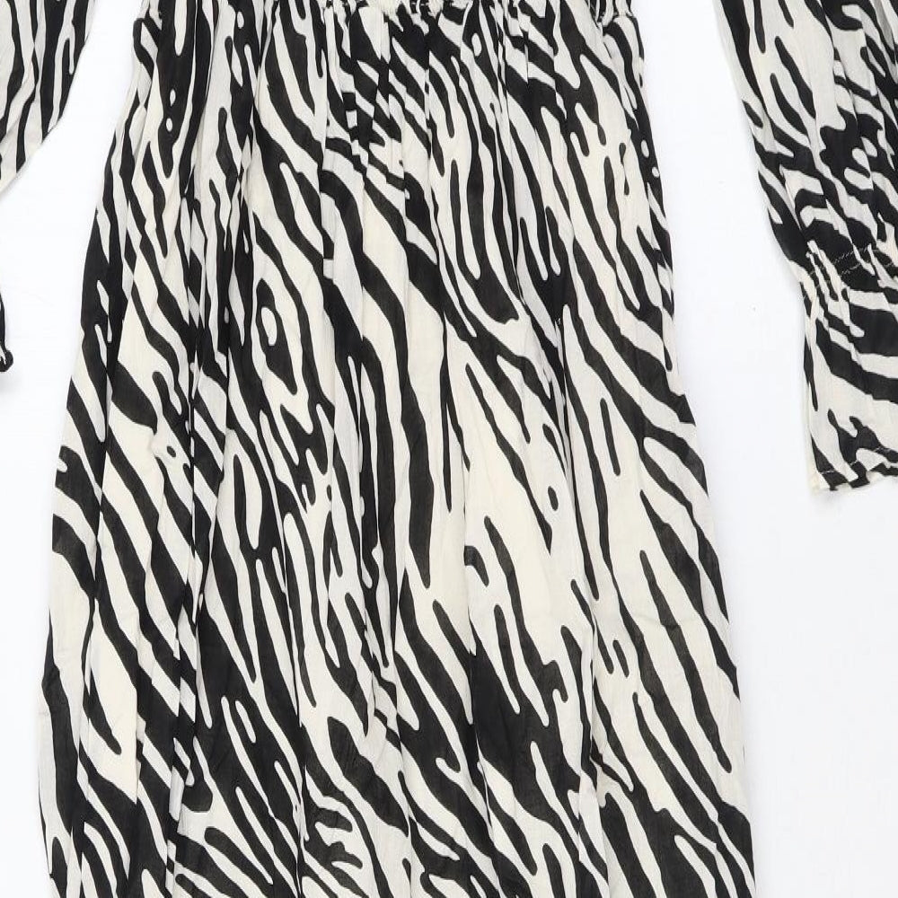 Marks and Spencer Womens Black Animal Print Cotton Maxi Size 10 Square Neck Pullover - Zebra Print