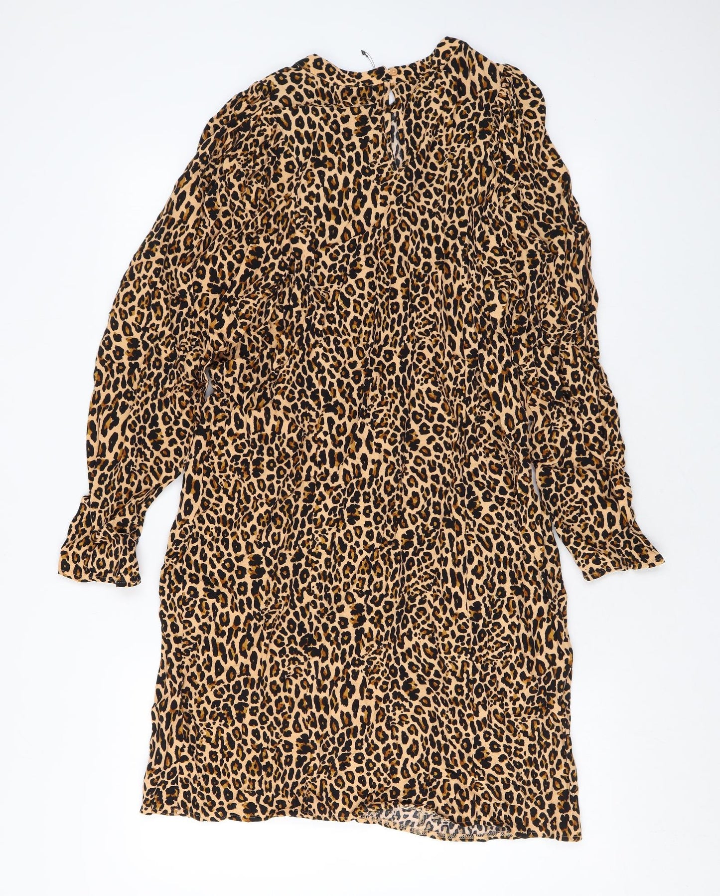 Marks and Spencer Womens Brown Animal Print Viscose A-Line Size 12 Round Neck Button