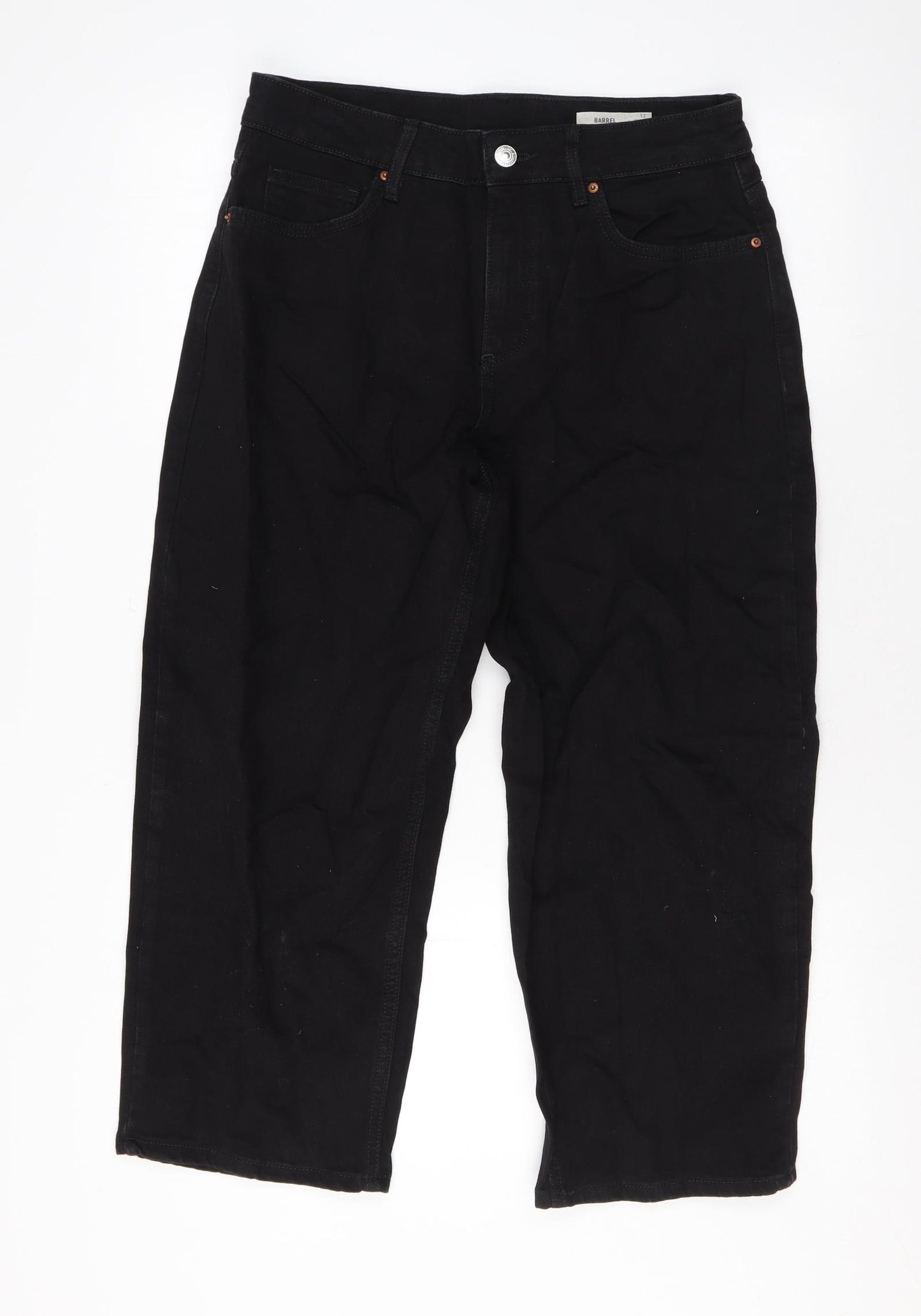 Marks and Spencer Womens Black Cotton Cropped Jeans Size 12 L22 in Regular Zip