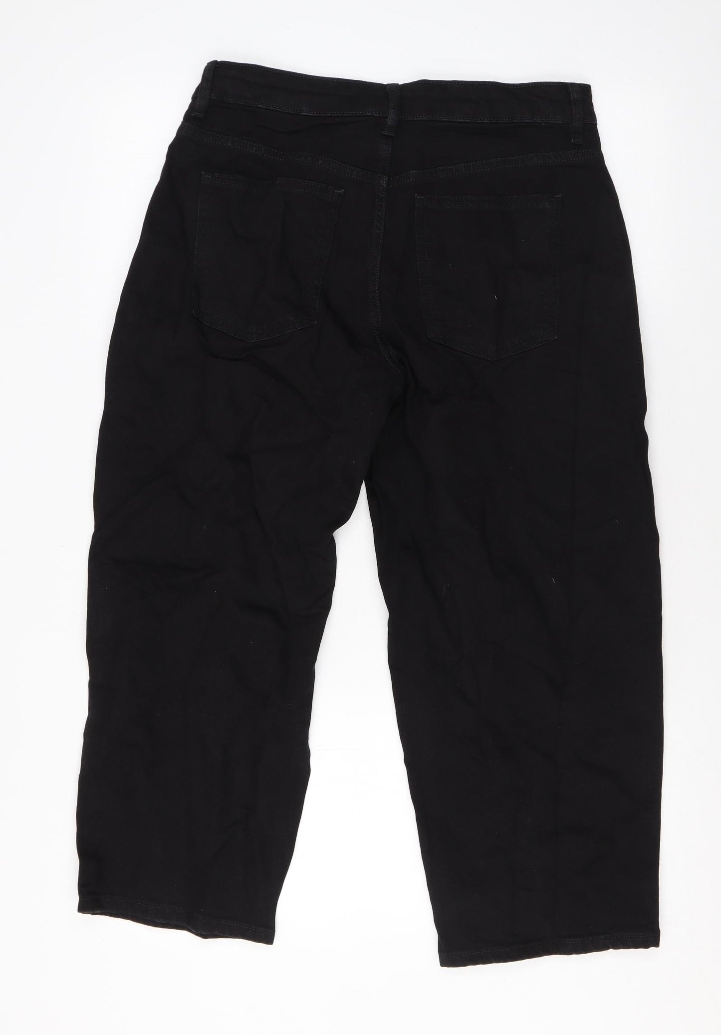 Marks and Spencer Womens Black Cotton Cropped Jeans Size 12 L22 in Regular Zip